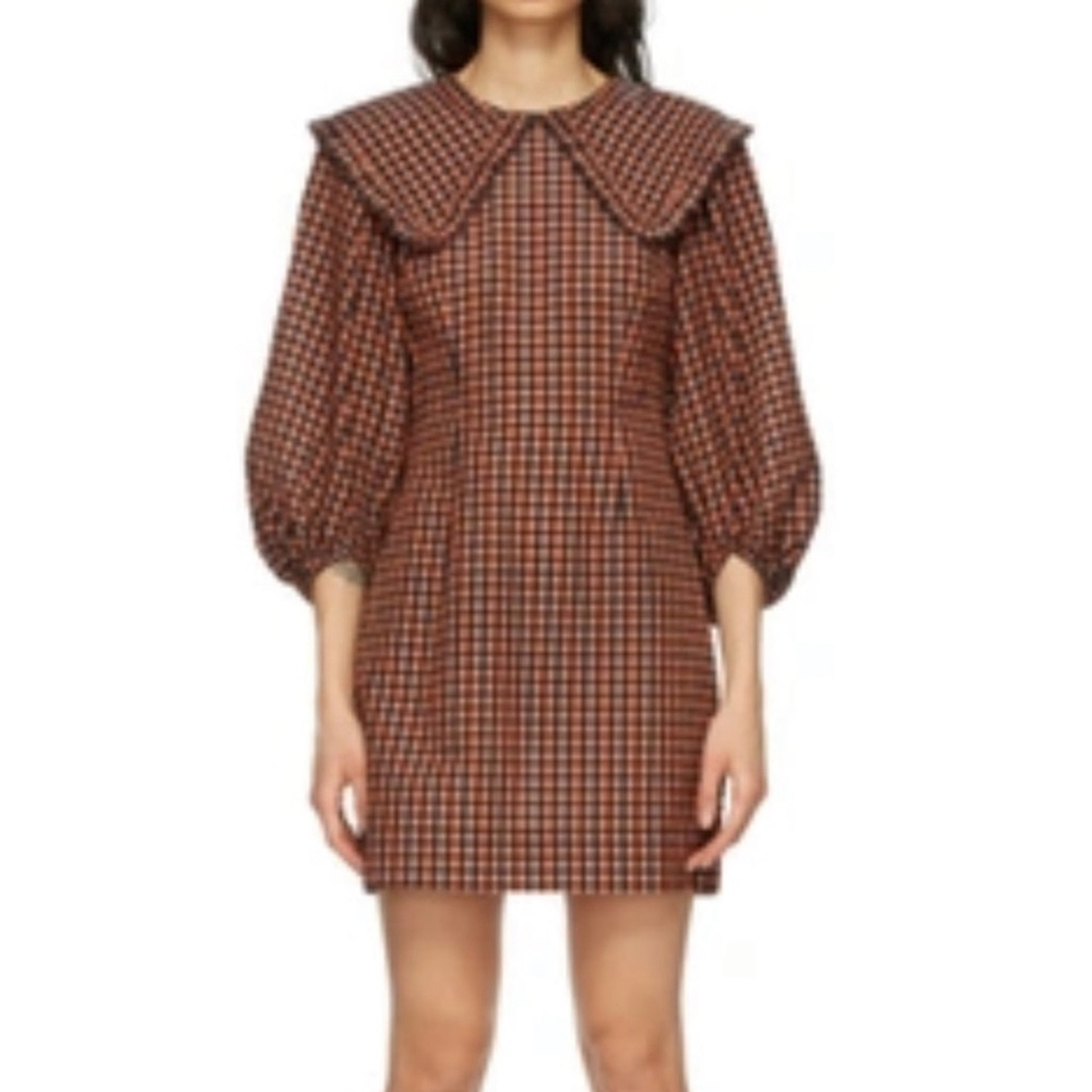 Ganni Brown Checkered Mini Dress - Picture 2 of 15